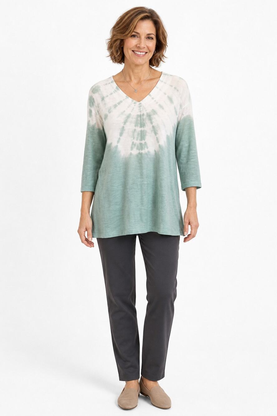 Chicos zenergy boho tie dye v-neck comfor sweater size 2 (large)